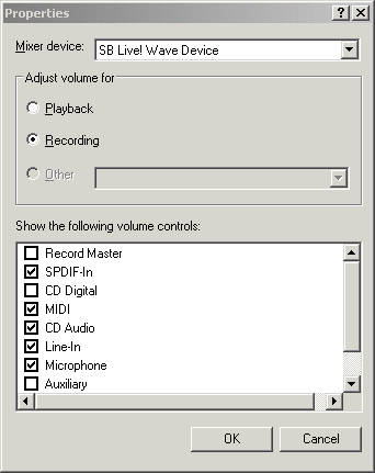 Windows mixer Properties